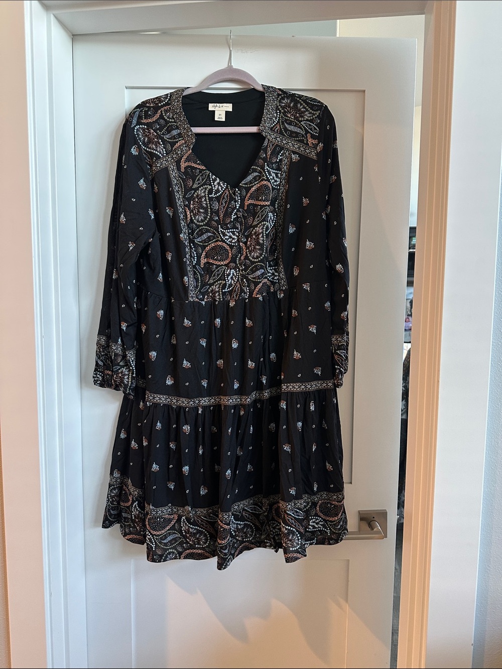 Style & Co. Black Paisley Midi Dress with Blue and Brown Accents